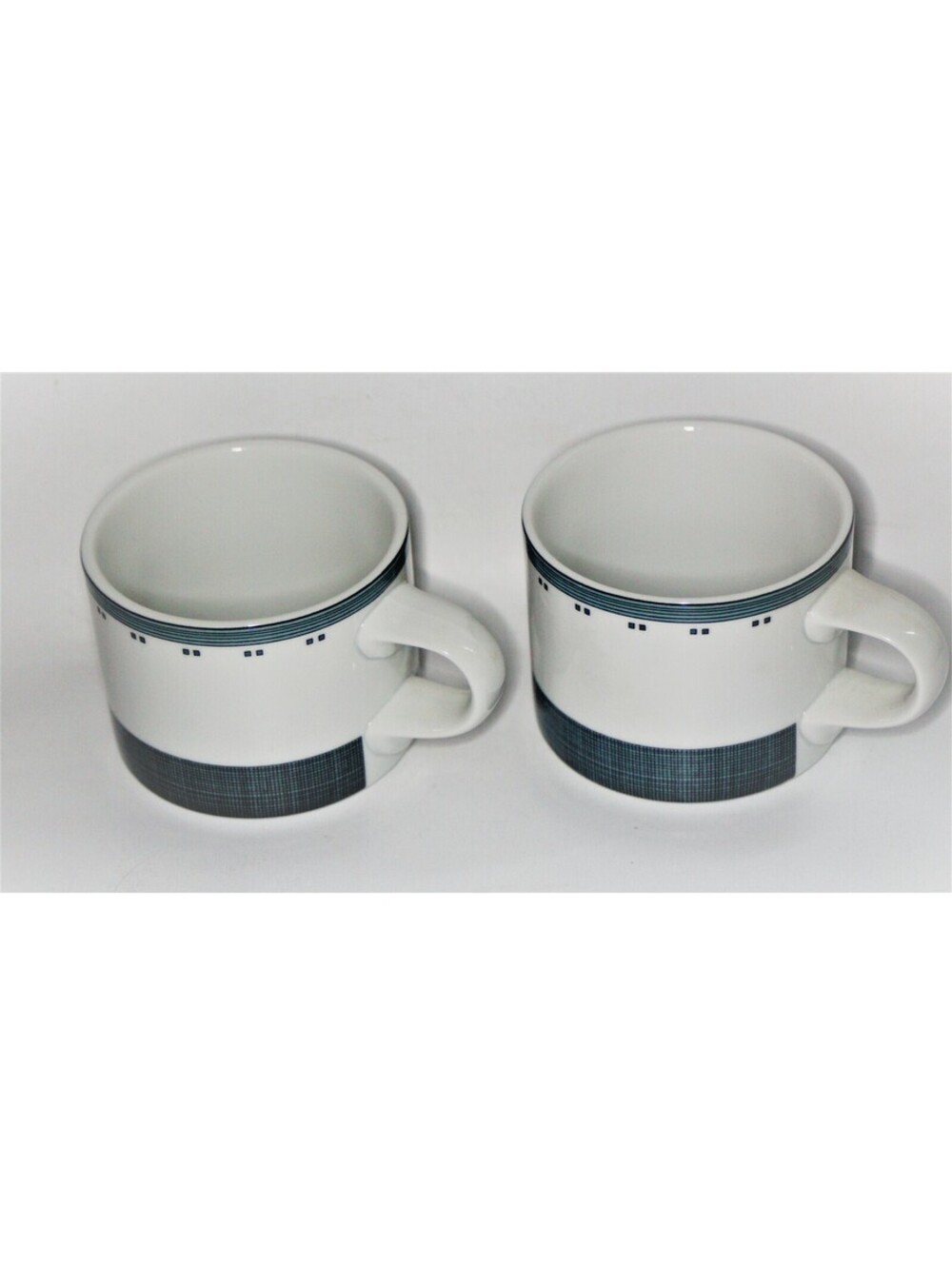 DANSK Gridworks Set/2 Flat Cups*Vintage Portugal*Green Stripes Square